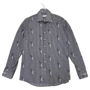 ETRO Italy Men’s Shirt XL Paisley Stripe Black White Long Sleeve Cotton F/S - Picture 1 of 20
