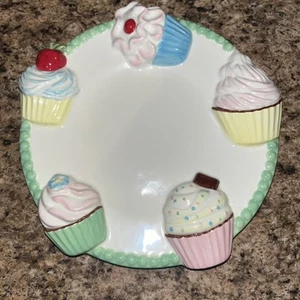 Mud Pie Ceramic Cup Cake Small Birthday Dessert Plate 8" - Picture 1 of 3