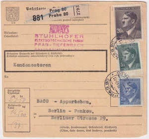 Böhmen & Mähren Mi.Nr 101, 104, 108 MiF auf Paketkarte Prag - Berlin Pankow 1943 - Picture 1 of 2