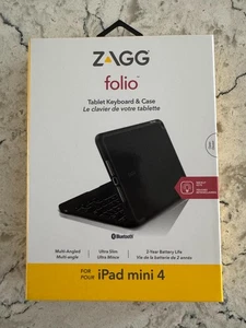 ZAGG Black Folio Case Hinged with Backlit Bluetooth Keyboard for iPad Mini 4 - Picture 1 of 4