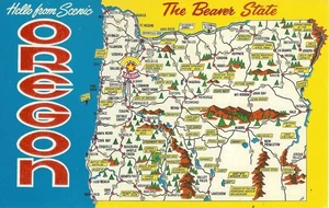 Oregon Map & Points of Interest, postcard HSC-346 (STAMPS, POSTAGE, COLLECTIBLE) - Picture 1 of 2