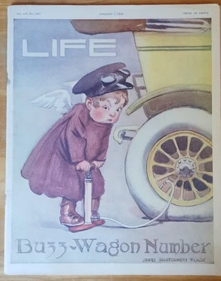 LIFE Magazine  01/07 1909; Automobile issue; cover by James Montgomery Flagg - Image 1 of 4