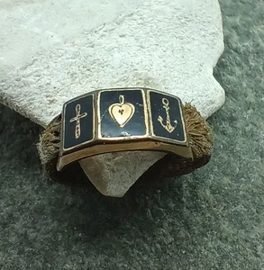 Victorian Era Hair Black Enamel Ring Faith, Hope & Chariry - Picture 1 of 6