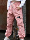 Kids Pants Cargo Joggers with Belt Elastic Waist Trousers with Cuffed Bottom