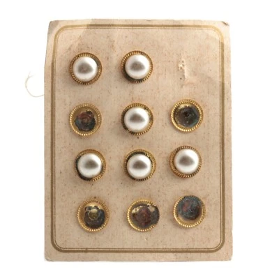 Card vintage pearl cabochon metal buttons 13mm repurpose craft - Image 1 of 3