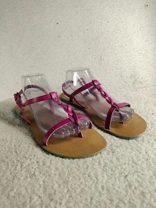 Mossimo Supply Women Sandals 11 Fuschia PU Leather Thong Ankle Strap Flat Shoes - Picture 1 of 19