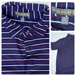 Peter Millar Men's Size L Purple & White Striped Summer Comfort Polo Golf Shirt - Picture 1 of 7