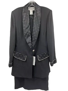 St. Anthony Evening 2-Piece Womens Skirt Suit Size 10 Black Rhinestone Collar - Picture 1 of 11