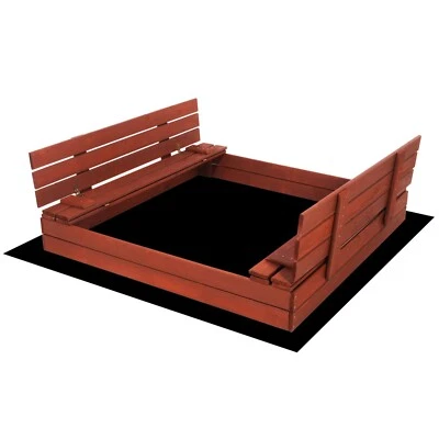 SPRINGOS Premium Sandkasten Sandbox 140x140 cm Imprägniert Holz Sitzbänken