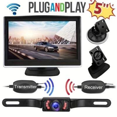 Wireless Car 5" Monitor Backup Camera Rear View HD Parking System Night Vision - Image 1 of 4