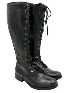 FRYE Melissa Tall Lace up Boots Black Leather Combat Equestrian 77015 Size 7.5