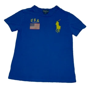 Polo Ralph Lauren Boys 7 Blue USA Flag Patch Big Yellow Pony Crew  Neck T Shirt - Picture 1 of 6