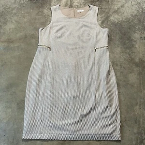 Calvin Klein Dress Womens 18W Sleeveless Beige Polka Dot Sheath Office - Picture 1 of 10