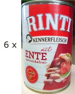 6 x 400 g Rinti Kennerfleisch mit Ente (€ 9,15/kg) Feuchtfutter für Hunde - Bild 1 von 4