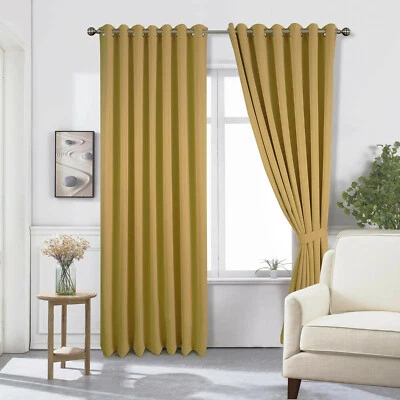 Ochre Yellow Eyelet Ring Top Blackout Curtains W 90" x L 54" Matching Tiebacks - Image 1 of 4