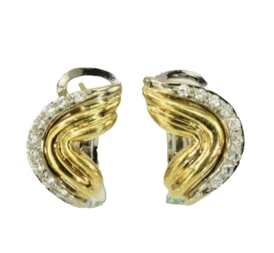 18k Solid Gold Natural Diamond Italian Made Clip Post Earrings Vintage 1970s? - Image 1 of 4