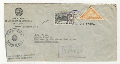 Bolivia: 1948; large cover Venezuela embassy, La Paz to Caracas, EBBO-27 - Image 1 of 2