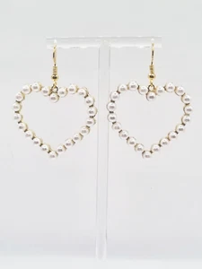 Faux White Pearl Heart Golden Colour Dangle Drop Earrings - Picture 1 of 1