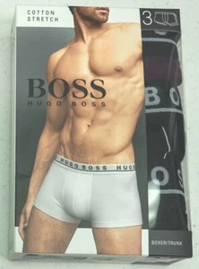 Hugo Boss Mens Trunks Pack of 3 Underwear 2 Black 1 Purple Stretch Cotton - Picture 1 of 2