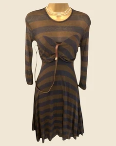 Yigal Azrouel Storm Blue & Earth Brown Striped Dress UK 6 US 2 EU 34 IT 38 - Bild 1 von 4