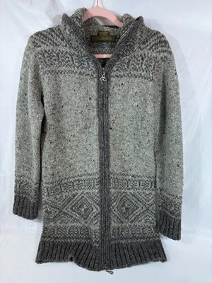 Jaqueta cardigã INIS 100% lã ilha justa com capuz zíper cinza robusta tamanho M Irlanda - Imagem 1 de 4