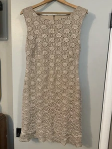 Connected Apparel Womens Dress sz 16 Beige Tan Floral Lace And Sequins Detail - Picture 1 of 10