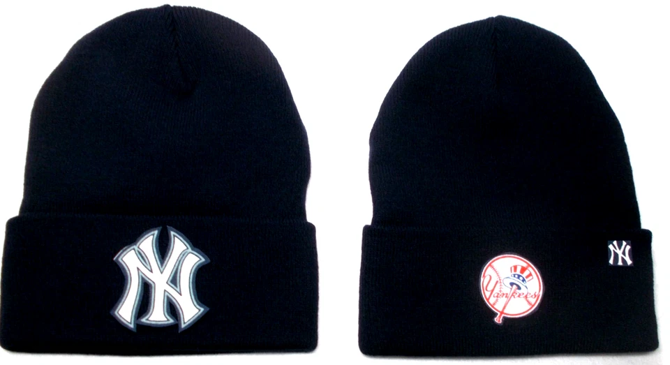 2 FOR 10.95! New York Yankees flat logos on 2 NAVY beanie cap hat. See details