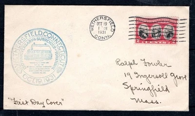 US 1931 #703  2c Yorktown First Day Cancel  Wethersfield, CONN - Image 1 of 2
