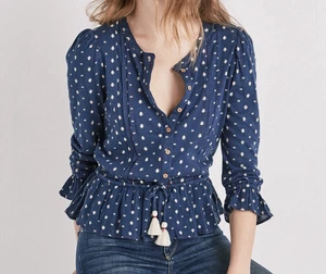 Lucky Brand Damen XL Boho Bauern Western Festival Quaste Schößchen Bluse Top blau - Bild 1 von 6