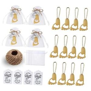 50 PCS Baby Footprint Keychains Bottle Opener Baby Shower Party 50 sets Gold