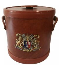 6qt. Vintage Mid Century Kraftware British Coat Of Arms Faux Leather Ice Bucket