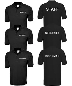 SECURITY Polo Shirt Door Man STAFF BLACK Bodyguard Mens Workwear Staff Guard - Picture 1 of 4