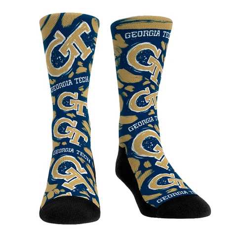 Unisex Rock Em Socks GA Tech Yellow Jackets Allover Logo & Paint Crew Socks Cover