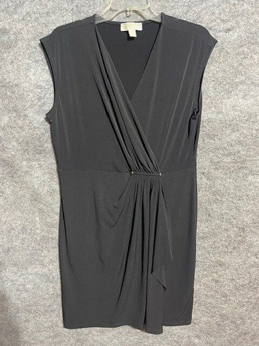 Abito da donna Michael Kors manica a L stile avvolgente lunghezza ginocchio elasticizzato nero