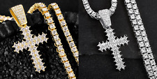 Hip Hop Cross Pendant Necklace w/ 4mm Zircon Tennis Chain Iced Bling Necklace