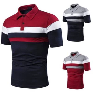Herren Polo Hemden Basic Polokragen T-Shirt Polohemd Kurzarm Kontrast Oberteile - Bild 1 von 9