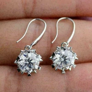2.30 Ct Round Cut Simulated Diamond Drop/Dangle Earrings 14K White Gold Finish - Picture 1 of 5