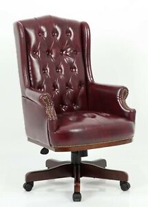 Chesterfield Style Captain’s Office Desk Chair Swivel Traditional PU Leather