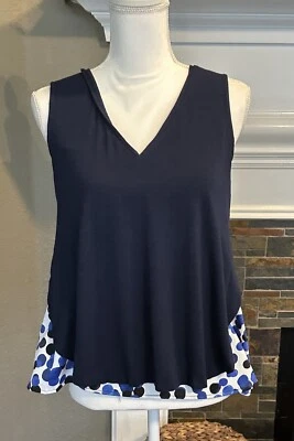 ANTHROPOLOGIE DELETTA LAYERED SLEEVELESS V NECK TOP POLKA DOT BLUE Small - Image 1 of 4