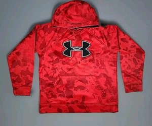 Under Armour UA Hoodie Youth Boys Large Red Camo Black Logo Pullover Hoodie - Picture 1 of 23