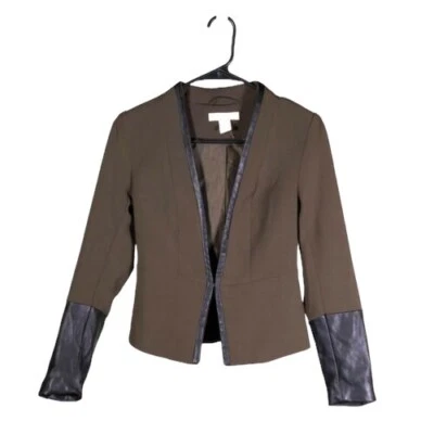 Chaqueta Blazer H&M Mujer Negro Oliva Bloque de Color Imitación Cuero Talla 2 Elastizada Foto 1 de 4