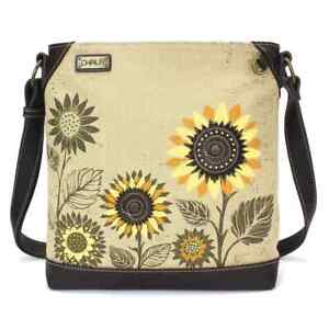 NEW CHALA SAND SUNFLOWER CANVAS CROSSBODY TOTE BAG PURSE FAUX LEATHER COTTON