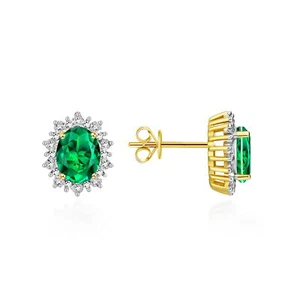 PENDIENTES RYLOS ESMERALDA Y DIAMANTES PIEDRAS DE NACIMIENTO PIEDRAS PRECIOSAS CHAPADAS EN ORO AMARILLO PLATA - Imagen 1 de 5