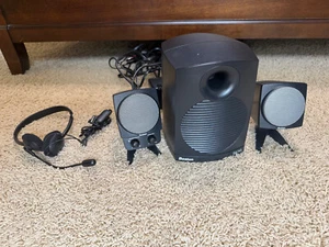 Boston ACOUSTICS BA745 Computer Speakers w/Subwoofer 2 SATELLITES PwrCORD -WORKS - Photo 1/7