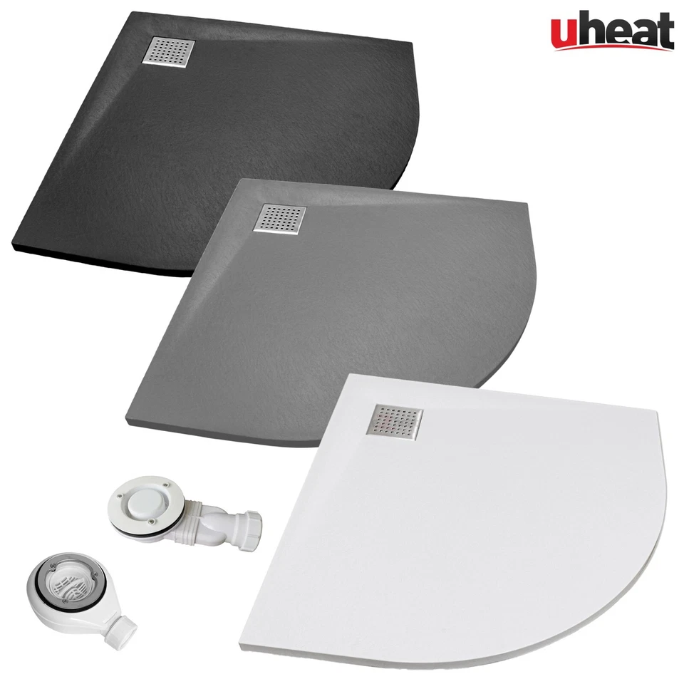 THERMOPANEL SMC Slate Stone Effect Shower Trays Corner Quadrant Stainless Steel White Black