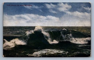 Postcard Vtg Michigan High Waves On Lake Michigan Nature Water - Picture 1 of 2