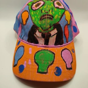 Alien Party Hand Painted hat snapback trucker curved brim Original Art - Picture 1 of 7
