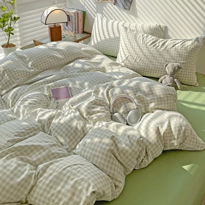 Juego de funda nórdica de guinga a cuadros Green Buffalo, juego de cama a cuadros de rejilla con Z... Foto 1 de 4