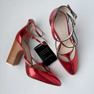 Neu mit Etikett Chloe Metallic Rot Holz Block Riemchen Absatz Größe EU 37 US 7 - Bild 1 von 6