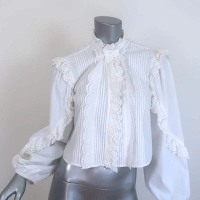 Ulla Johnson Ruffled Eyelet-Trim Blouse White Pintucked Cotton Size 4 - Image 1 of 4